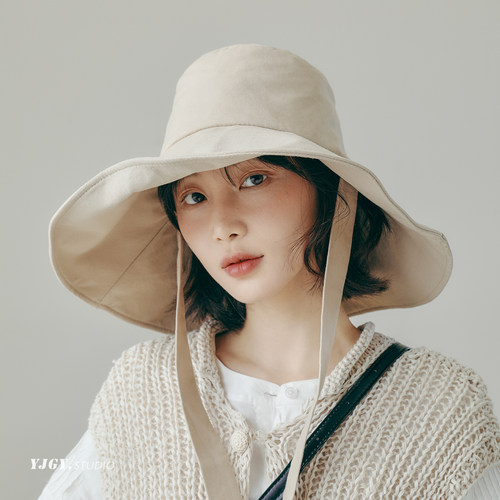 印计谷羽防晒渔夫帽女夏季大檐棉麻遮阳帽百搭显脸小防紫外线帽子