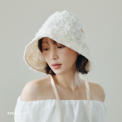 印计谷羽原创绣花帽子女2026新款夏遮阳防晒帽显脸小巨好看渔夫帽