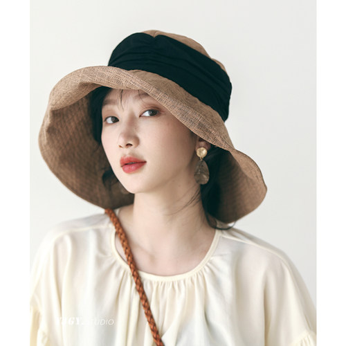 印计谷羽女春夏竹节麻遮阳帽