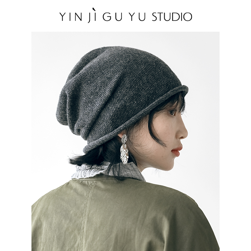 印计谷羽卷边包头帽羊羔毛