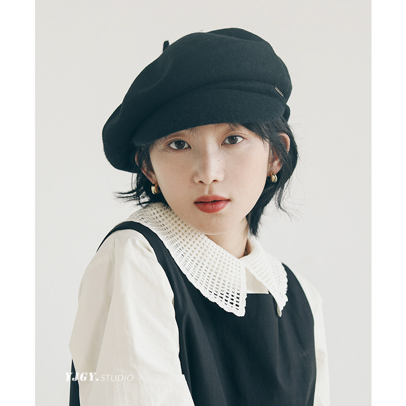 印计谷羽 羊毛揪揪报童帽女秋冬季日系文艺百搭鸭舌帽显脸小帽子