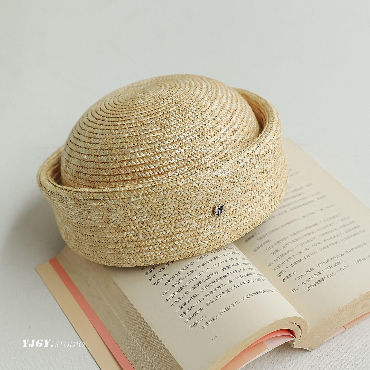 印计谷羽 设计师原创千金风草帽圆顶小礼帽女小众高级感文艺帽子