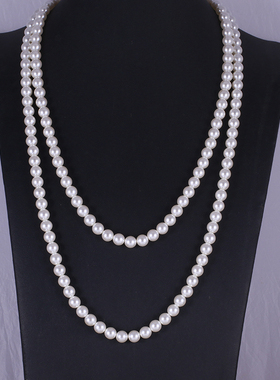 女几何圆扣圆润珍珠长款叠戴项链