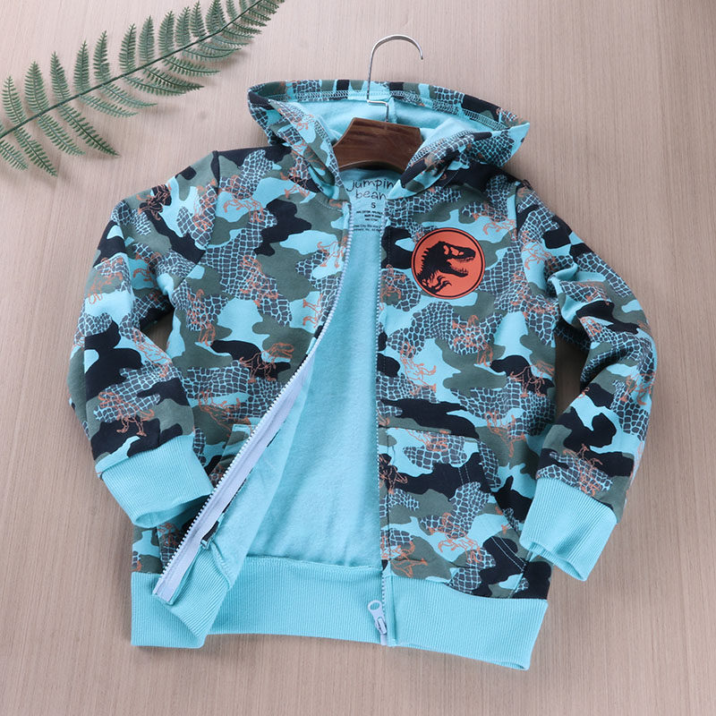 外贸单尾货春秋款迷彩风连帽卫衣男童宽松拉链开衫薄款外套上衣