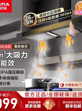 澳柯玛大吸力厨房抽油烟机26m³顶侧变频双吸一级能效自洁F53D