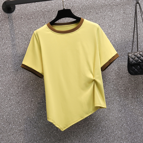 Real shot 2022 summer clothes new fat mm fashion versatile thin asymmetric kink short sleeve T-shirt