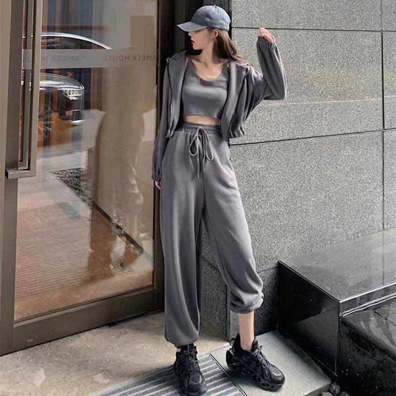 网红炸街运动服套装女春秋三件套