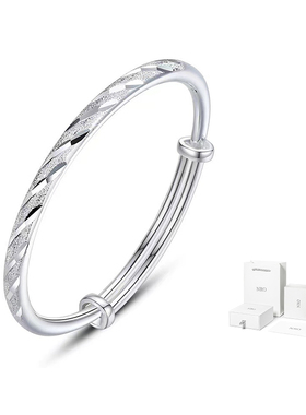 足银推拉手镯年轻款纯银镯子调节送女友生日礼物