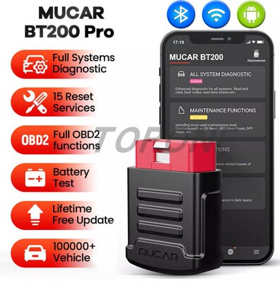 MUCAR BT200 Pro OBD2 Diagnostic Scanner + Oil SAS 15 Resets