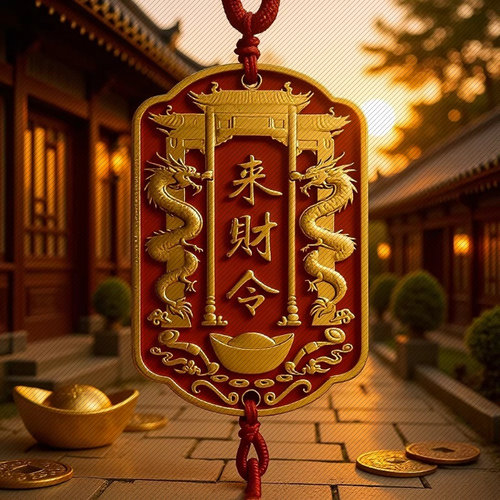 来财令金属挂件龙纹招财令牌红金