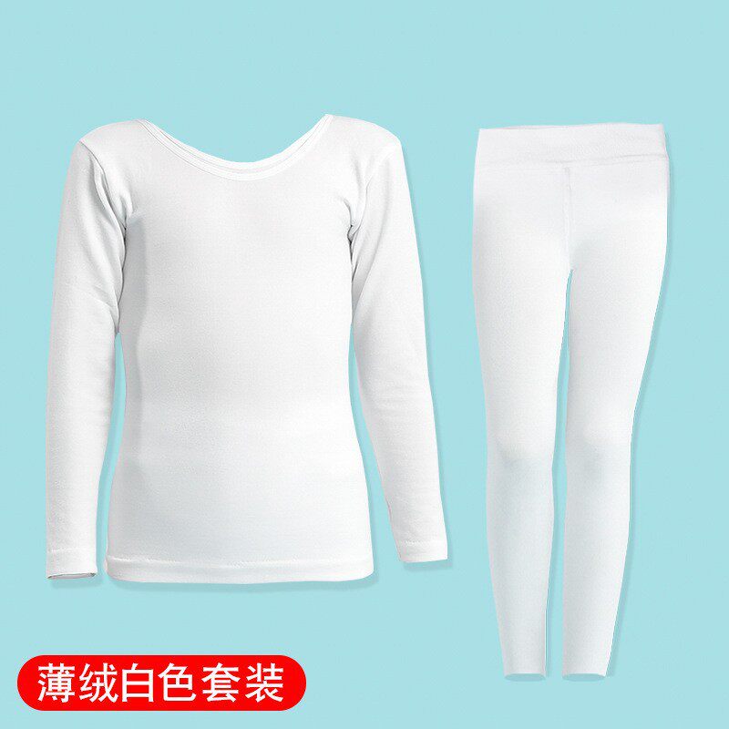 男女童白色舞蹈打底衣薄绒演出儿童肉色保暖内衣套装加绒肤色长裤
