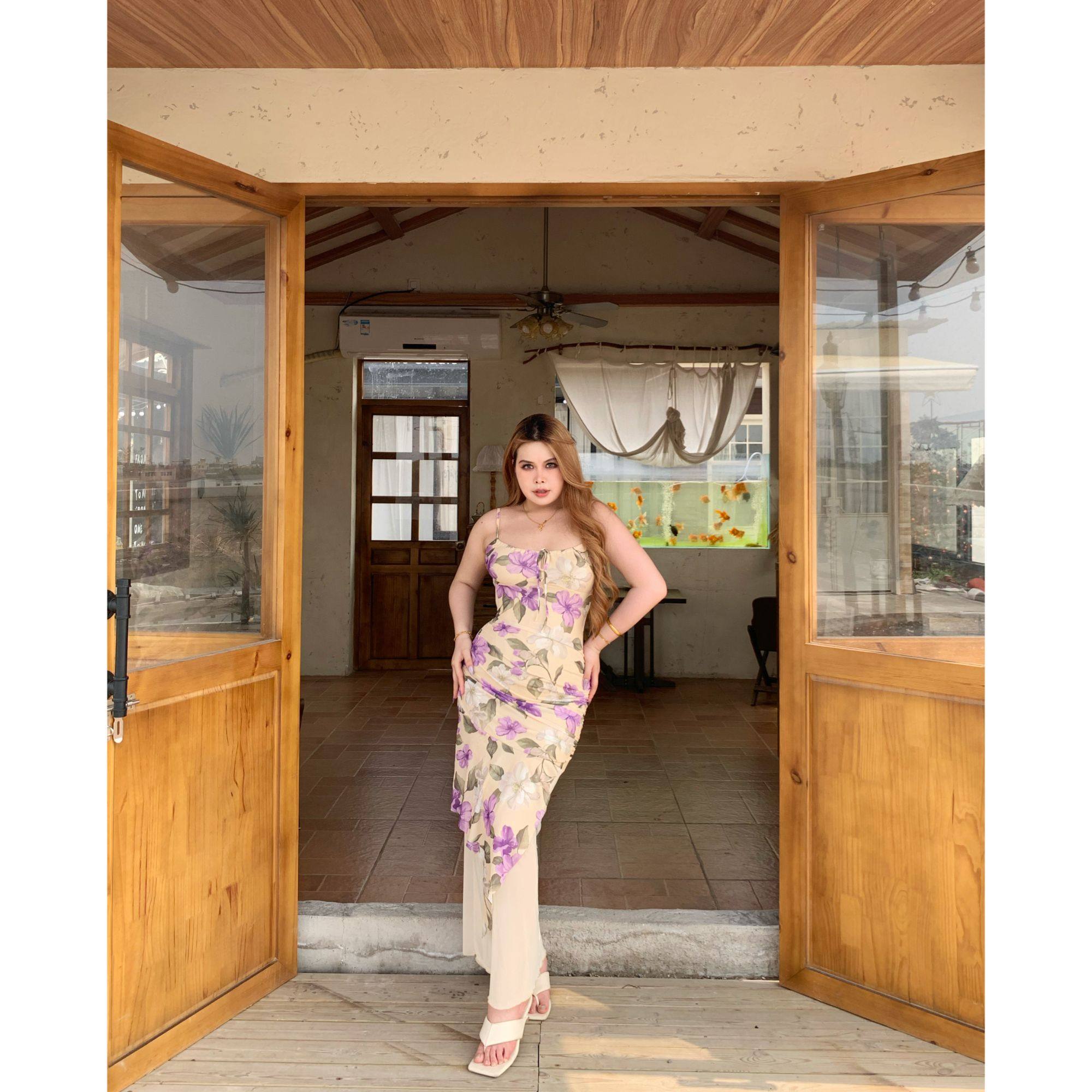 塞纳花房 夏季印花连衣裙有里布开叉修身显瘦设计感法式长裙G096,女装/女士精品,连衣裙,淘宝优惠券,粉丝福利购,淘宝优惠卷