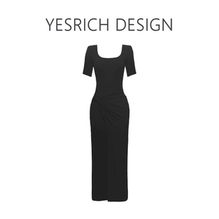 左岸迷情 优雅复古休闲端庄遮肉显瘦扭结设计师短袖款连衣裙G253