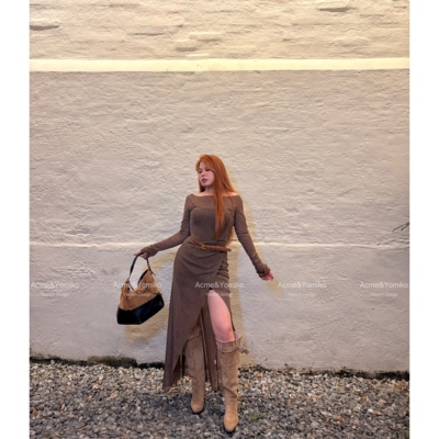 琉璃纱金 复古港风千禧风斜裁设计时尚辣妹大码连衣裙G305/G309