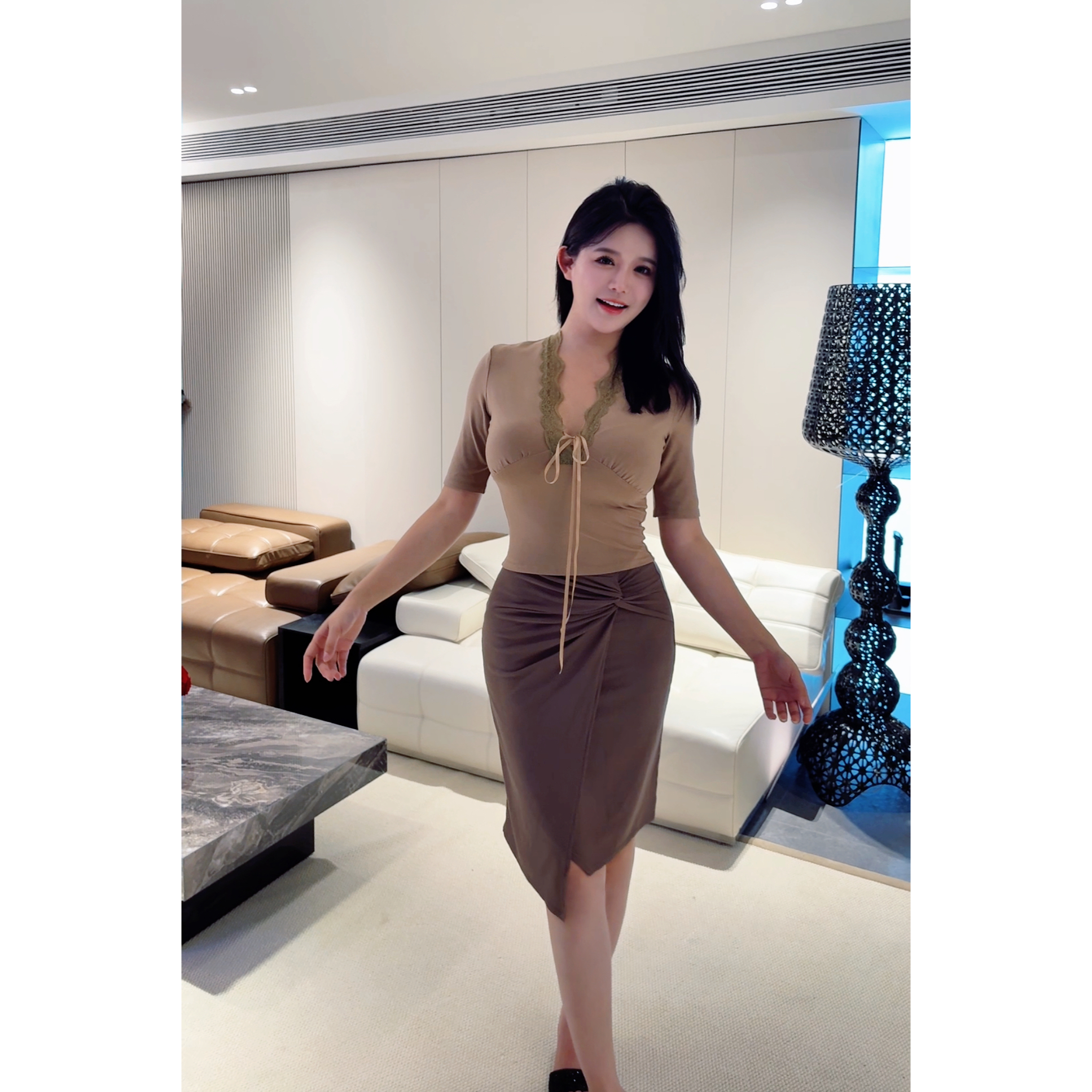 叙结流光 温柔复古纯欲美学小香风设计师款高弹遮肉显瘦半裙G246