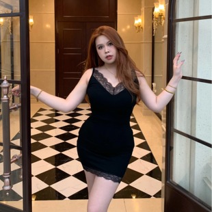 人鱼曲线  蕾丝拼接无袖辣妹显瘦纯欲短裙修身遮肉连衣裙女G146