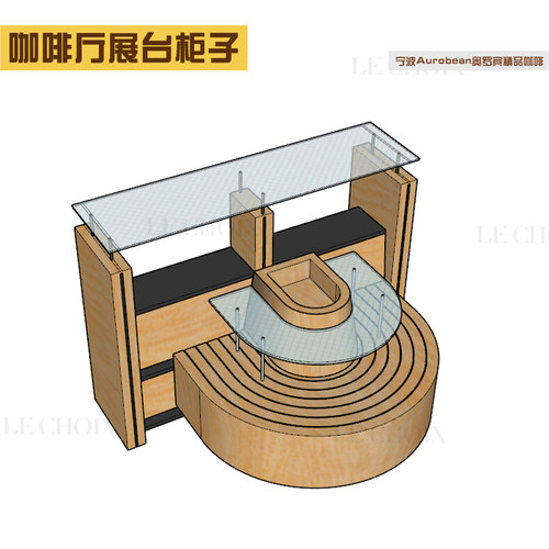 咖啡餐饮店实木弧形展示柜组合