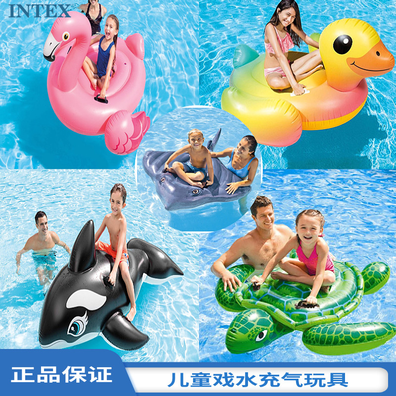 INTEX成人水上充气坐骑火烈鸟游泳圈独角兽浮排泳池浮床儿童玩具