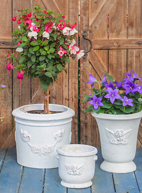 欧式复古粗陶白陶红陶天使奖杯浮雕花盆手压阳台花园透气好用花器