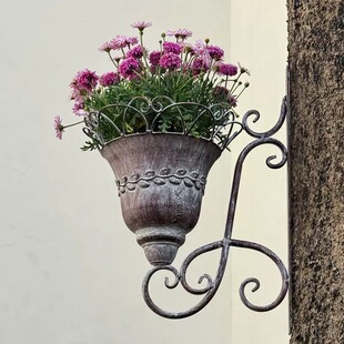 欧式花园铁艺壁挂花篮吊篮阳台花园户外墙壁装饰植物花卉花盆架