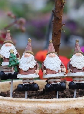 迷你树脂圣诞老人小花插 阳台花园装饰品 花盆园艺装饰 精致可爱