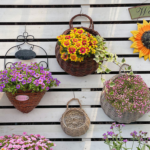 纯手工藤编壁挂篮墙壁半圆花篮