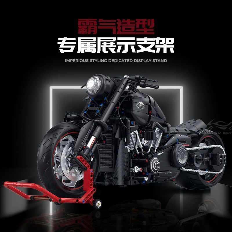 古励60521哈雷复古突破者摩托车大型男孩拼装积木摆件模型玩具