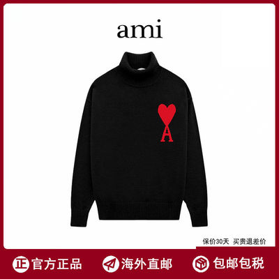 【海外直邮】Ami 男女爱心刺绣套头高领毛衣 针织羊毛上衣情侣款