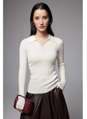 SOUL JUC亲肤舒适美丽诺细羊毛衫无缝一体POLO领显瘦针织打底毛衣