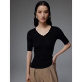 SOUL 薄针织 打底衫 JUC可机洗美丽诺18针无缝一体细羊毛衫 V领修身