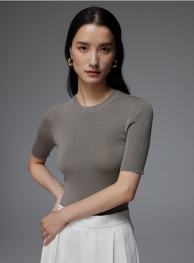 SOUL JUC可机洗亲肤美丽诺120S细羊毛18针无缝一体圆领薄款羊毛衫