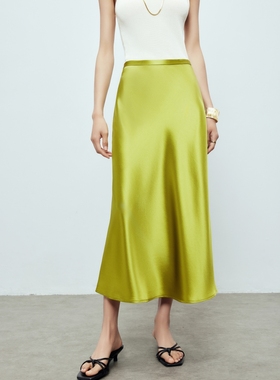 SOUL JUC 高级醋酸缎面高腰垂感半身裙A字裙气质半裙长款