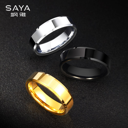 飒雅男士钨金简约无须保养戒指
