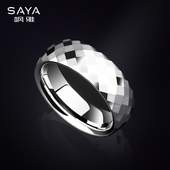 飒雅男戒指Ring多切面菱形切割面马赛克钨钢乌金潮流指环女宽面戒