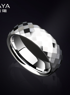 飒雅男戒指Ring多切面菱形切割面马赛克钨钢乌金潮流指环女宽面戒