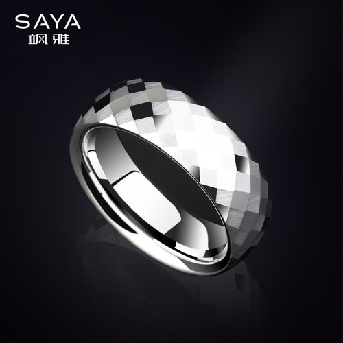 男戒指多切面菱形钨金时尚饰品