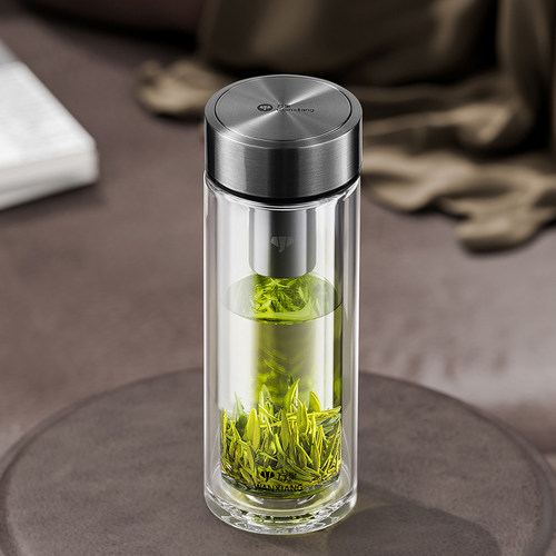 万象双层玻璃杯男士商务礼品泡茶杯大容量耐热防爆水杯带滤网杯子