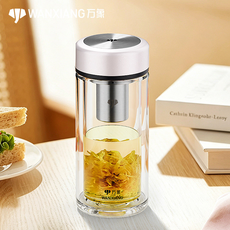 万象双层茶水分离防烫玻璃杯图片