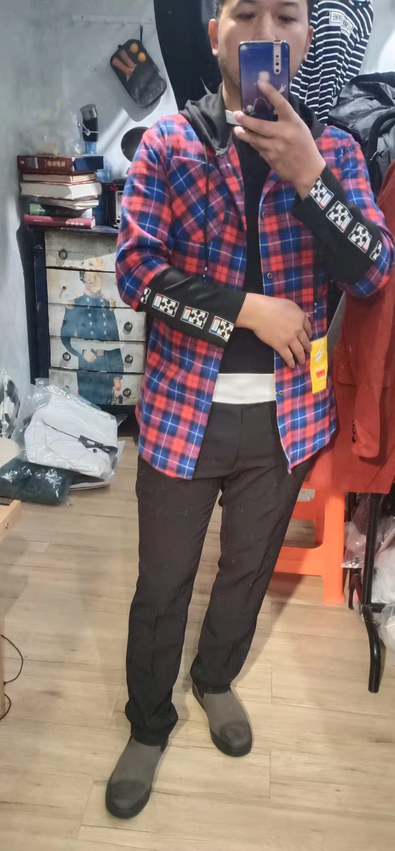香港潮牌衬衫男港风复古格子长袖连帽衬衣春秋潮流痞帅上衣外套男