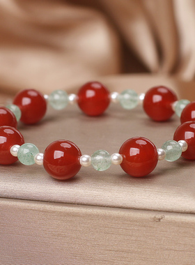 新中式红玛瑙串珠手串女绿草莓晶