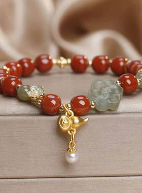 天然南红玛瑙和田玉葫芦手链