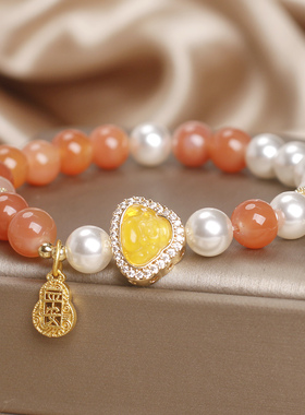 天然盐源玛瑙珍珠手链女轻奢