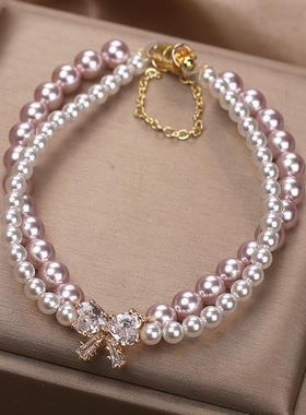 甜美蝴蝶结珍珠手链女轻奢小众