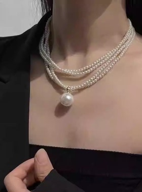 vintage多层米粒珍珠项链