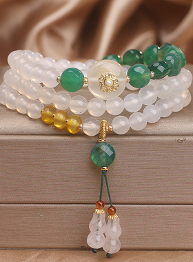 天然白玛瑙绿玛瑙手链女款