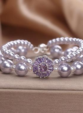 法式复古梦幻紫双层珍珠手链