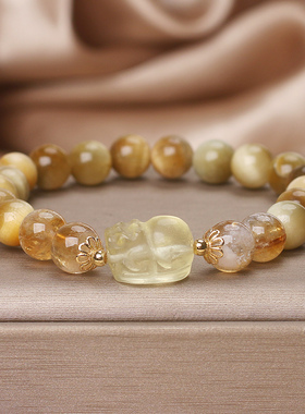 天然虎眼石黄塔晶手链女新中式