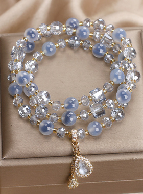 天然蓝色糖心玛瑙多层手链女轻奢小众招财转运葫芦吊坠高级感手串