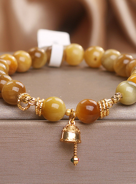 新中式黄虎眼石铃铛手链女复古
