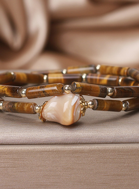 美拉德风虎眼石竹节多圈手链女款